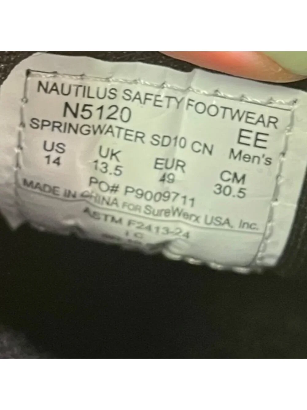 Nautilus Springwater SD10 Mens Size 14EE Black Composite Toe Safety Work Shoes
